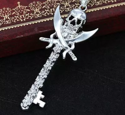 925 Sterling Silver Rope 22  Chain Large Pendant Pirate Sword Skull Men Key • $14.88