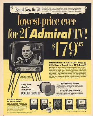 1954 Admiral Television: Lowest Price Ever Vintage Print Ad • $8.75