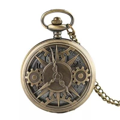 Vintage Pocket Watches Bronze Hollow Gear Wheel Steampunk Necklace Chain Gifts • $5.14