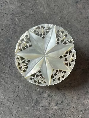 Vintage Hand Carved Mother Of Pearl  7 Point Star 1 1/2” Brooch Pin • $21.99