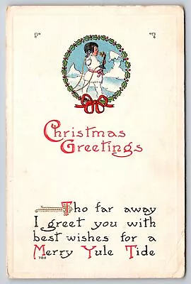 Greetings~Angel With Phone & Christmas Greeting~Stecher Vintage Postcard • $3.70