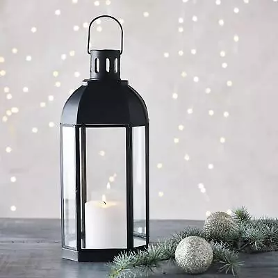 The White Company Medium Chesterton Lantern Candle Holder Glass Dark Grey Metal • £4.99