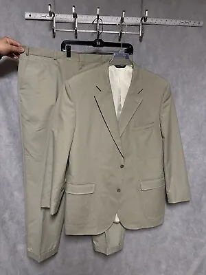 Brooks Brothers Suit Men 46L Beige 3 Button Cotton Blend Pants 41X29.5 Luxury • $63.17
