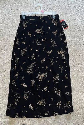 Vince Camuto Ladies Midi Floral Black/Rust Skirt Elastic Band Sz XSmall MSRP $79 • $15.50