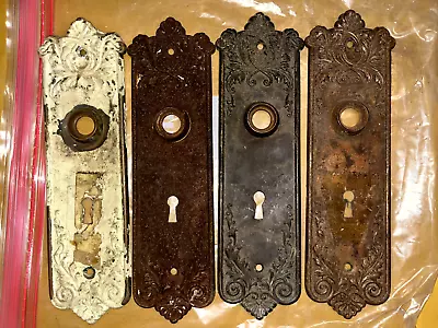 4x Vintage Victorian Pressed Metal Door Knob Back Plates Matching For Resto • $49.99