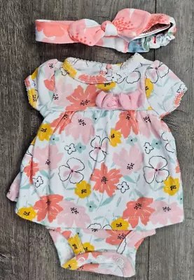 Baby Girl Clothes Child Mine Carter's Preemie 2pc Floral Romper Dress & Headband • $9.99