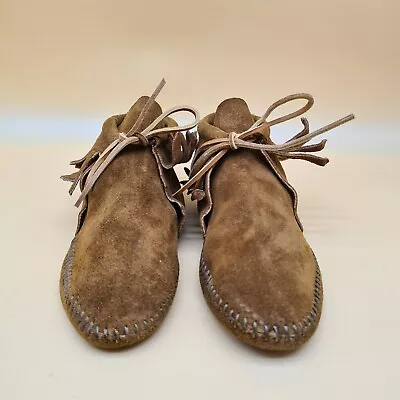 MINNETONKA 482 Moccasins Brown Suede Leather Ankle Booties Size 7 • $39.50