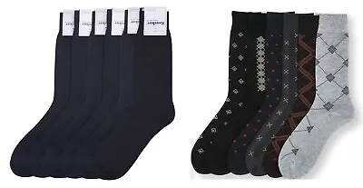 6 12 Pairs Men Dress Socks Black Color Fashion Crew Lot Dozen Knocker 10-13 • $8.99