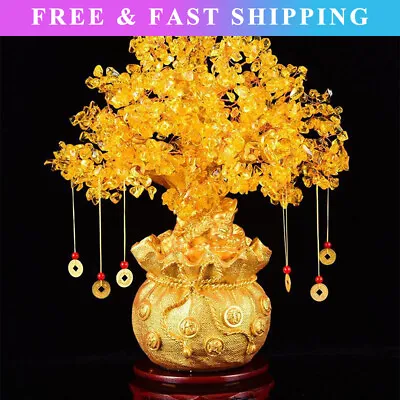 Feng Shui Money Wealth Tree Yellow Citrine Amethyst Crystal Gem Spiritual Lucky • £16.98