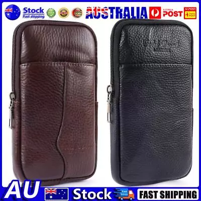 AU Men Vintage Pure Color Cowhide Small Purse Wallet Phone Bag Mini Fanny Packs • $9.39