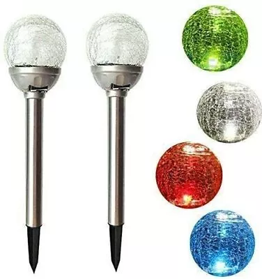 Solar Powered Stainless Steel Colour Changing LED Crackle Ball Garden Lights • £11.95