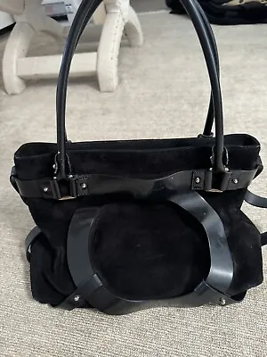 Authentic Salvatore Ferragamo Black Suede & Leather Handbag-Good Condition • $120