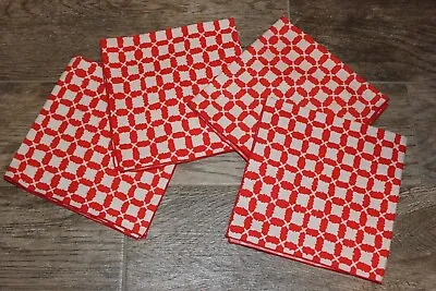 Vintage Set Of 4! VERA NEUMANN Red & White Geometric MCM Napkins! Clean & Pretty • $32