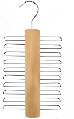 $8.99 • Buy Non Slip Wood Tie Rack Holder Tie And Belt Hanger Storage Clips Finish 20 Hooks