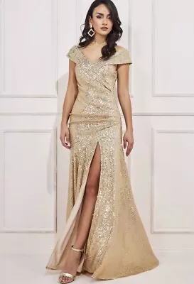 £89 • Buy Ladies GODDIVA BARDOT SEQUIN PLEATED MAXI DRESS Size 14 Cruise Dress