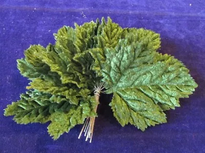 Vintage Millinery Flower Velvet Leaf 3   Rich Green Bunch Of 12 Japan Y3 • $6.99