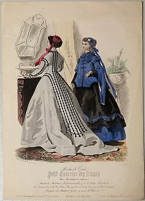 Hand-colored Antique French Etching Modes De Paris 1866 Women's Fashion Fuller • $25