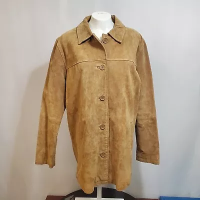 Moda International Suede Jacket Tan Brown 100% Leather Coat Womens Size Medium • $34.90