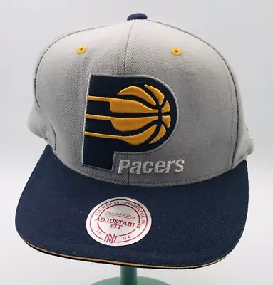 Indiana Pacers Mitchell & Ness Gray Yellow Blue Snapback Hat Cap NBA W/ Sticker • $14.99