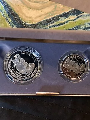 1991 Mount Rushmore Anniversary 2 Coin Silver Dollar Proof Set With Box & COA • $50