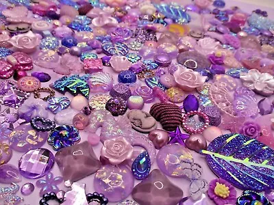 25 Mixed Embellishments Cabochons Shapes XL Purple Craft Card Jewels Gems Charms • £3.99