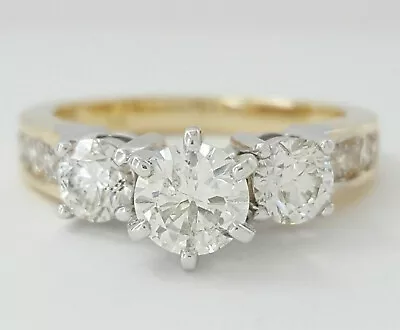 3.25ct Round Cut D/VVS1 MOISSANITE Three Stone Engagement Ring 14K Yellow Gold  • $319.99
