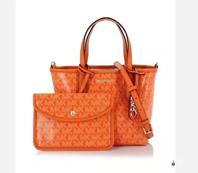 MICHAEL KORS Logo Eliza PVC XS Open Tote Crossbody + Pouch 2 PC SET -Orange • $100