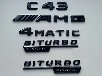 NEW For MERCEDES C43 AMG BITURBO 4MATIC GLOSS BLACK BADGE SET • $19.99