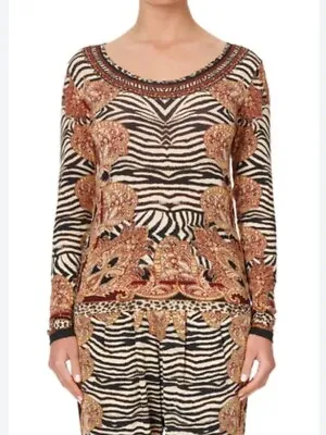 Camilla Wildfire Long Sleeve Top Fitted Small Paisley Animal Print Modal Womens • $99