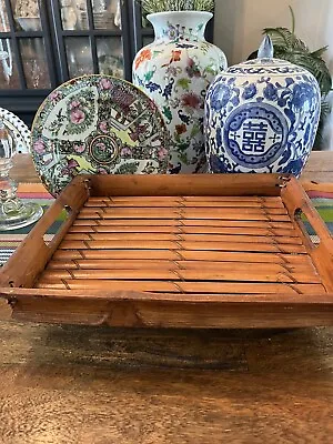 Vintage Mid Century Modern Bamboo Tray Boho. 13” By 15” • $23