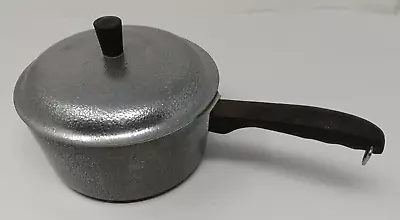 Vintage Club Aluminum Hammered 2 Qt Pot Sauce Pan Hammercraft Wood Handle Lid • $19.99