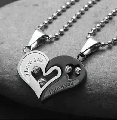 Couples Stainless Steel Half Heart Pendant Necklace I Love You Puzzle Matching  • £3.99