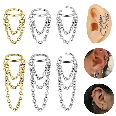 1 Pc Stainless Steel Earring With Chain Pendant Cartilage Earring Helix Piercing • $5.29