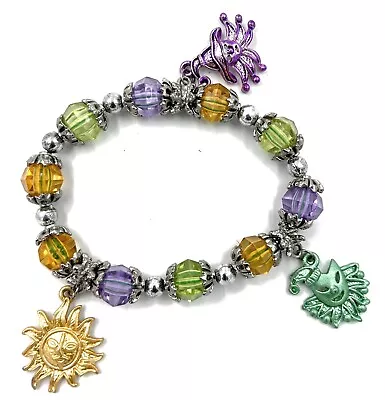 Mardi Gras Bracelet Crystal Jewels And Charms Costume Jewelry  Elastic PGG 02 • $6.95