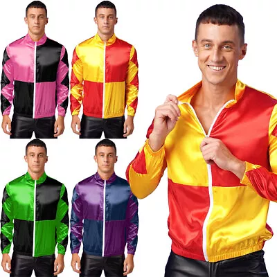 UK Men Horse Jockey Costume Varsity Jacket Satin Retro Casual Sportswear Jackets • £16.55