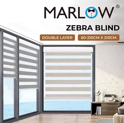 Marlow Blackout Zebra Roller Blind Sheer Curtains Double Window Sunshade Modern • $59.99