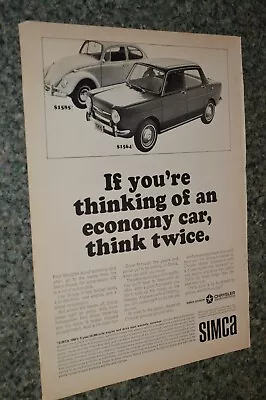 ★★1966 Simca 1000 / Vw Beetle Original Advertisement Print Ad 66 • $8.99