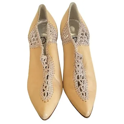 El Vaquero Leather Pumps 3  Heels Lace Made In Italy Tan EU 36 VINTAGE • $31.56