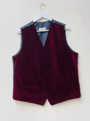 FRASER Men's Vintage Maroon Red Velvet Waistcoat Size L CG D39 • £7.99