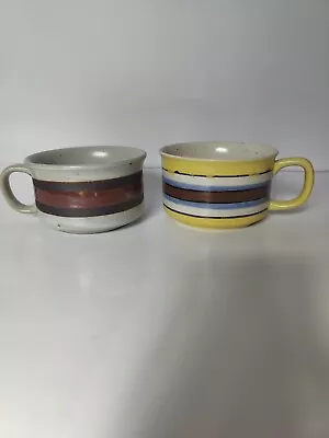 Vintage Striped Coffee Tea Ceramic Mugs Set Of 2 • $22.50