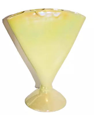 Ceramic Tulip Vase Yellow Opalescent Glaze 7.5  High X 6  Wide X 1 Vintage • $12.50