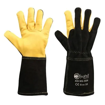 £11.80 • Buy 🔥 Black Welders Welding Gauntlets Heat Resistant Gloves For Welding BBQ 🔥 