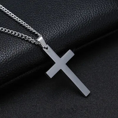 Necklace Crucifix Cross Silver Colour Jesus Pendant Men Women • $7.99