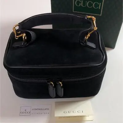 Gucci Vintage Horsebit Vanity Bag Pouch Velour Leather Black Deadstock Authentic • $319