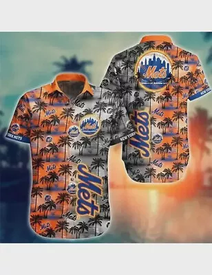 New York Mets Hawaiian Shirt Palm Tree Aloha Shirt Beach Shirt Unisex Outfit • $11.99