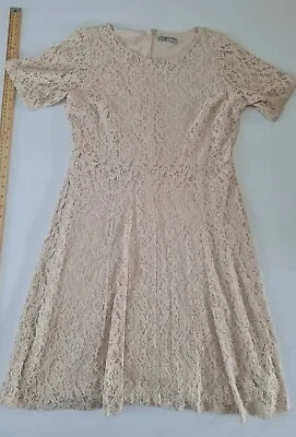 Ladies Lace Skater Dress M&S Size( See Pics) Beige Short Sleeve 12805 • £9.80