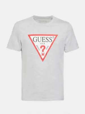 Guess Jeans Mens Originals Triangle Logo T Shirt Grey Heather Grey Red  • £29.99