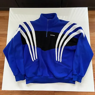 Vintage 90s Adidas 3 Stripe Logo Fleece Pullover Sweatshirt Jacket Mens XL • $94.99