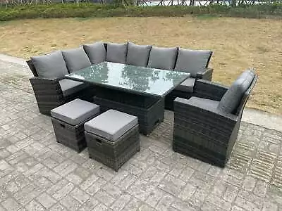Fimous High Back Rattan Garden Furniture Sets Rising Table Dark Grey 4 Options • £689