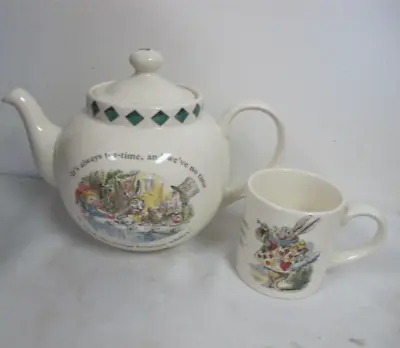 Alice In Wonderland Mad Hatters Tea Party Teapot & Mug John Tenniels Poole Potte • $99.95